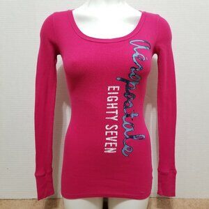 Aeropostale top XS 87 graphic waffle knit thermal spell out logo long john